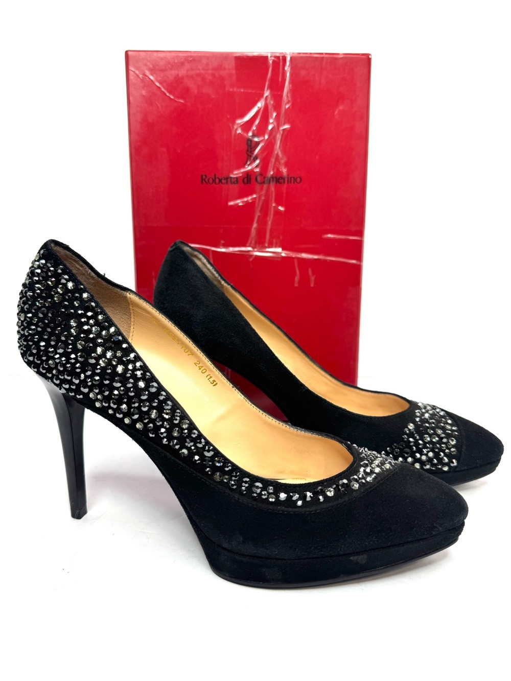 Roberta di Camerino Black velvet Crystal-Embellished Pumps heels